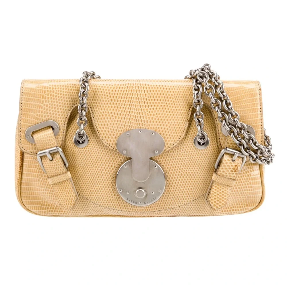 Ralph Lauren Ricky Yellow Lizard Leather Silver Chain Handle Bag Y2K Runway - Picture 1 of 15
